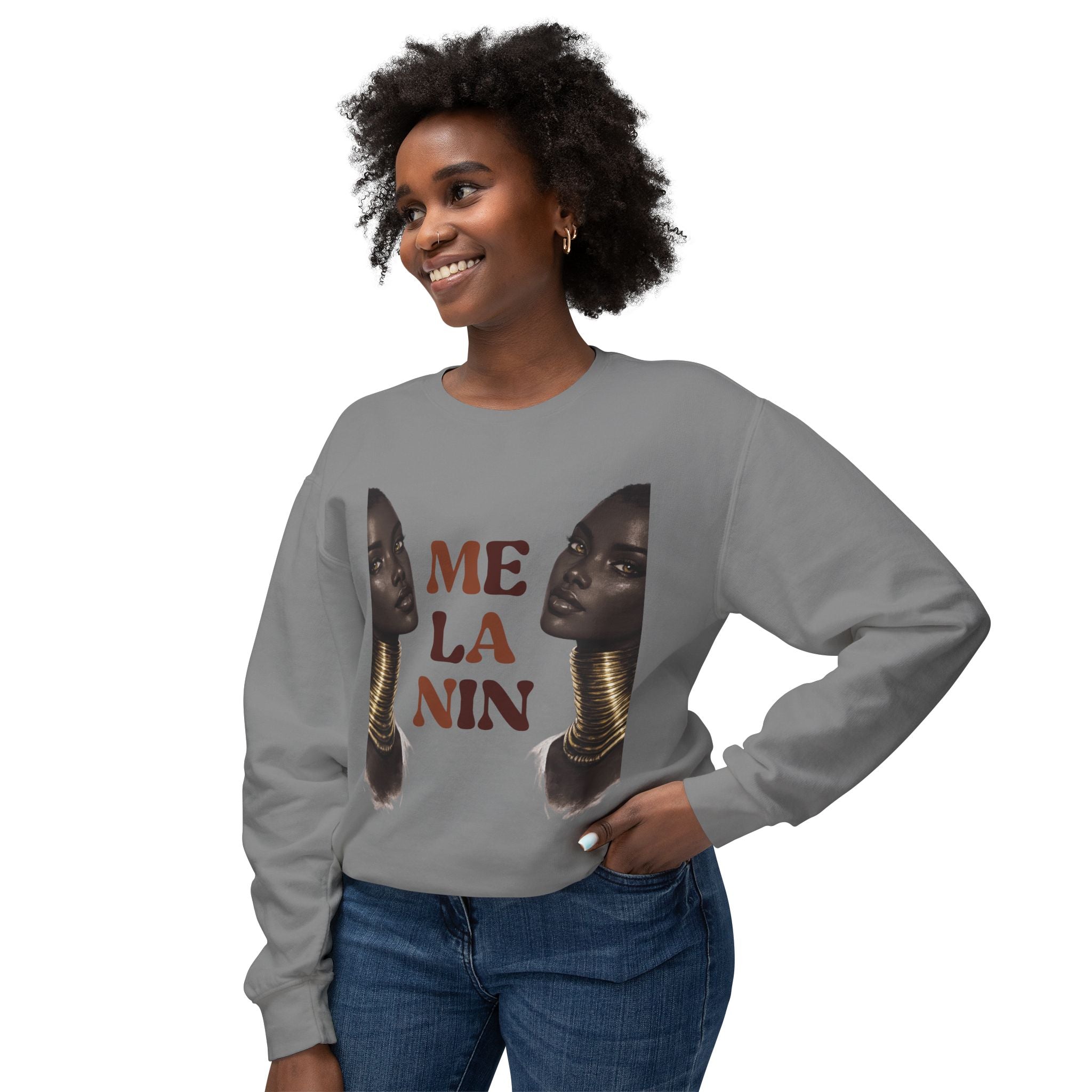 Crewneck Sweatshirt — 'Me La Nin' Melanin Portrait Graphic-Fall Collection