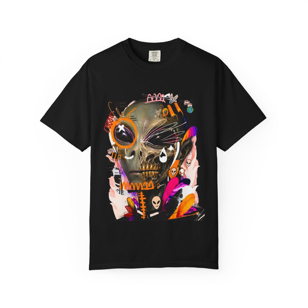 Skull Graffiti T-Shirt — Abstract Neon Alien Street Art Tee