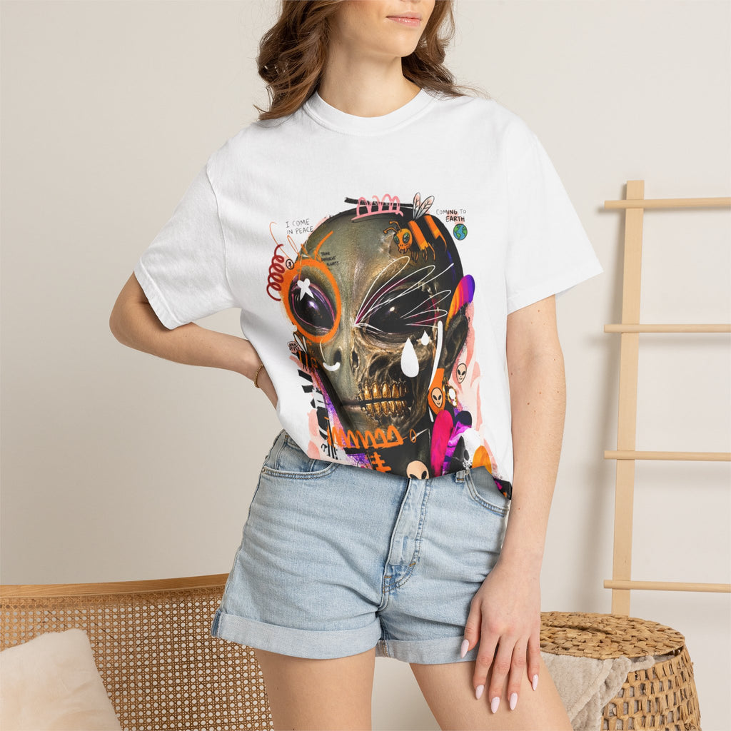 Skull Graffiti T-Shirt — Abstract Neon Alien Street Art Tee