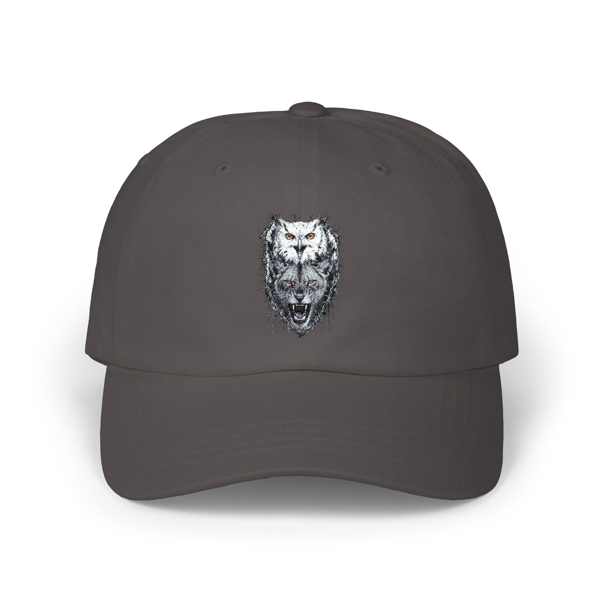 Owlix & Leona Watercolor Dad Cap — Artistic Roaring Lioness & Calm Owl Baseball Hat