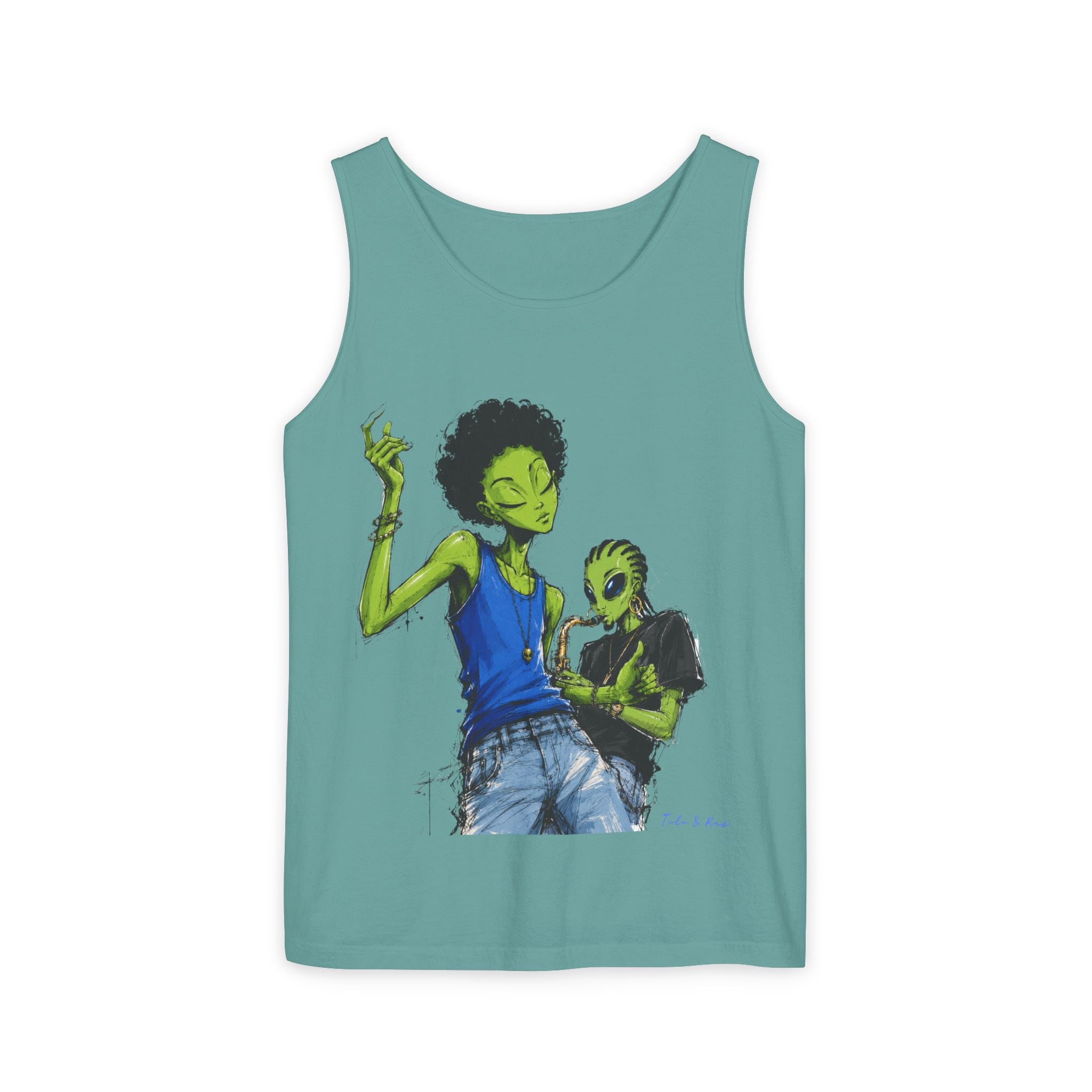 Alien Duo Graphic Tank Top — Retro Streetwear Art Tee-Tito & Raz Edition
