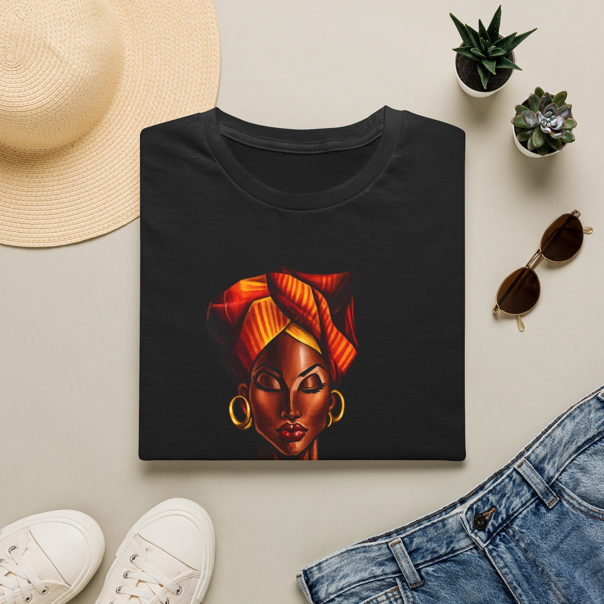 Afrocentric Headwrap Portrait T-Shirt — Bold Melanin Art Tee
