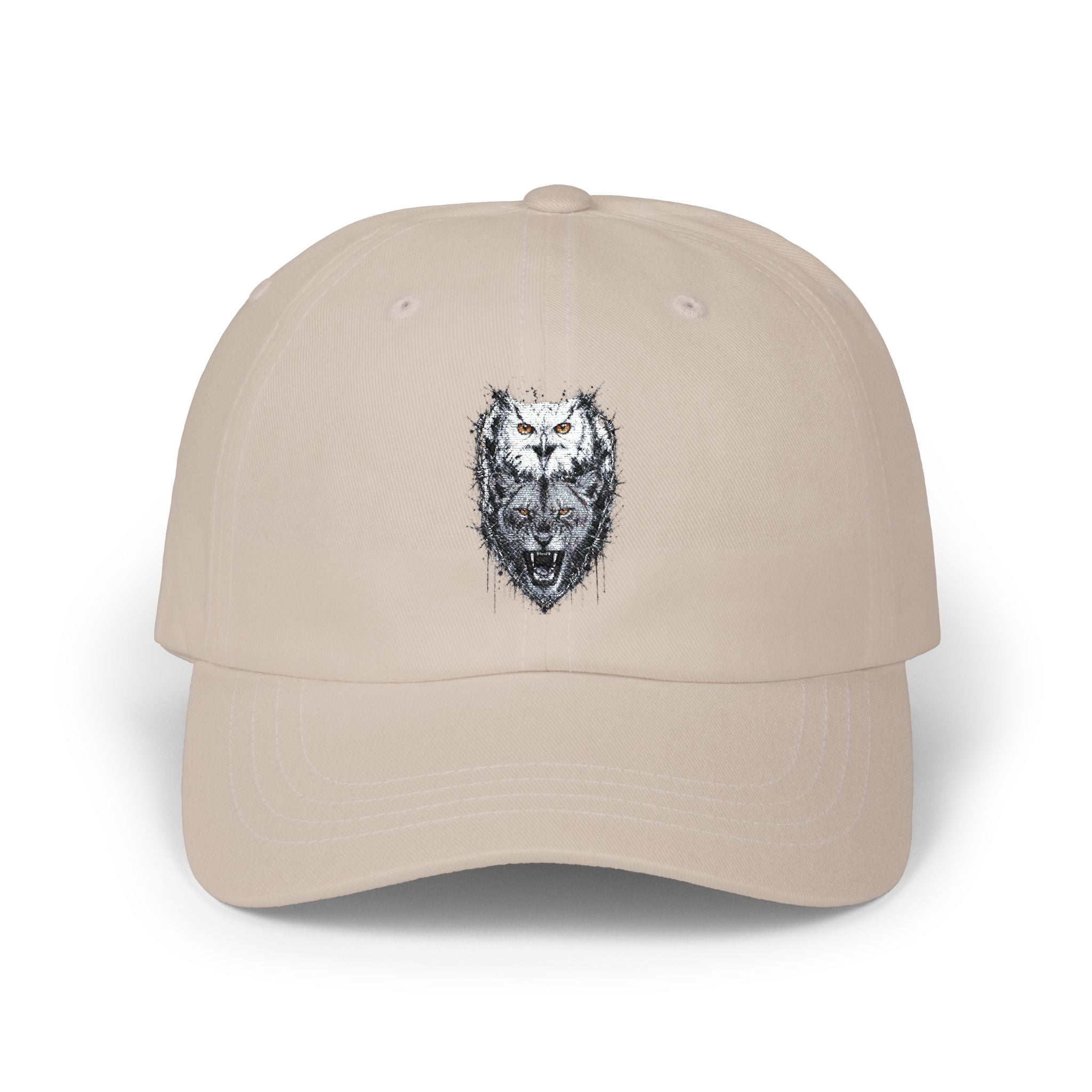Owlix & Leona Watercolor Dad Cap — Artistic Roaring Lioness & Calm Owl Baseball Hat