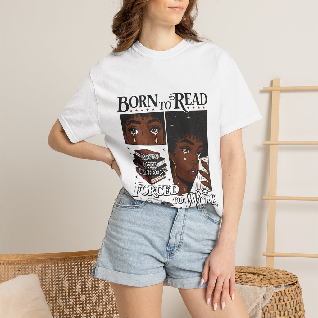 Born to Read, Forced to Work T-Shirt — Retro Comic Reading Graphic Tee