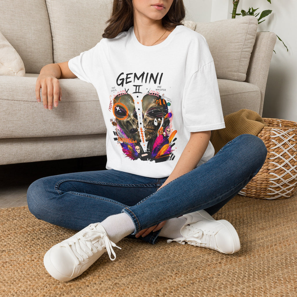 Gemini Zodiac T-Shirt — Colorful Twin Skull Astrology Tee