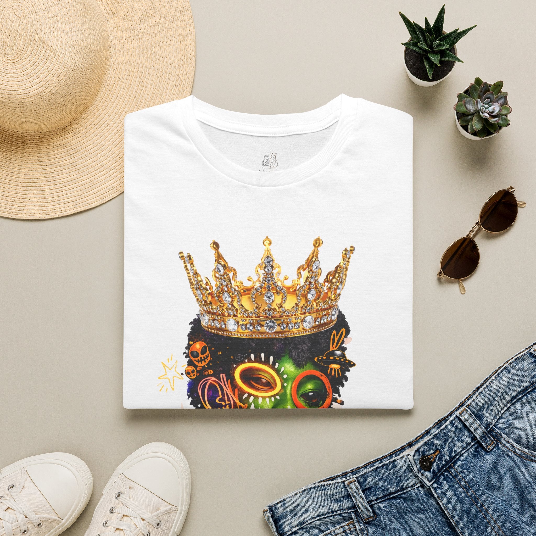 Princess Zyra T-Shirt — Vibrant Crowned Afro Skull Graphic Tee