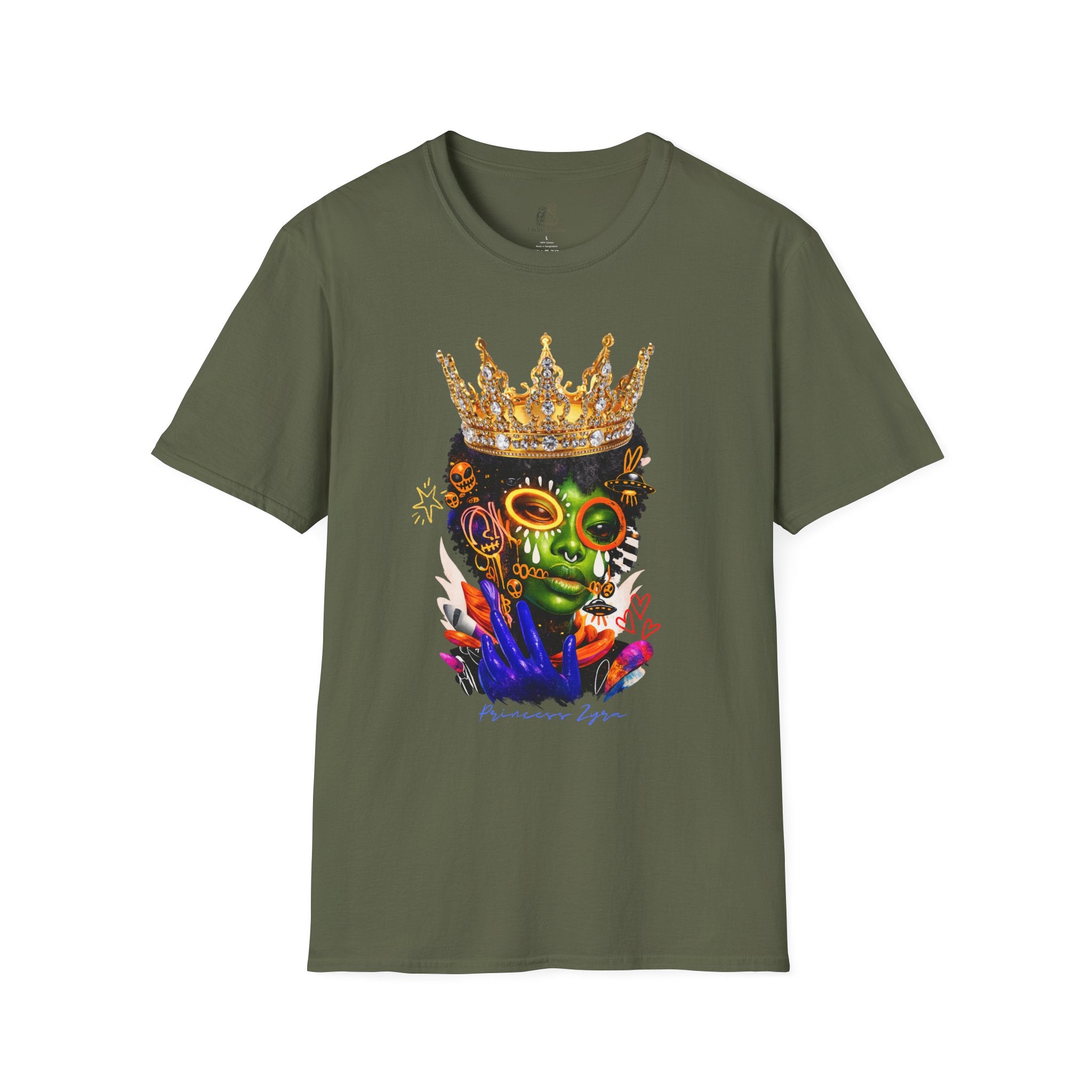 Princess Zyra T-Shirt — Vibrant Crowned Afro Skull Graphic Tee