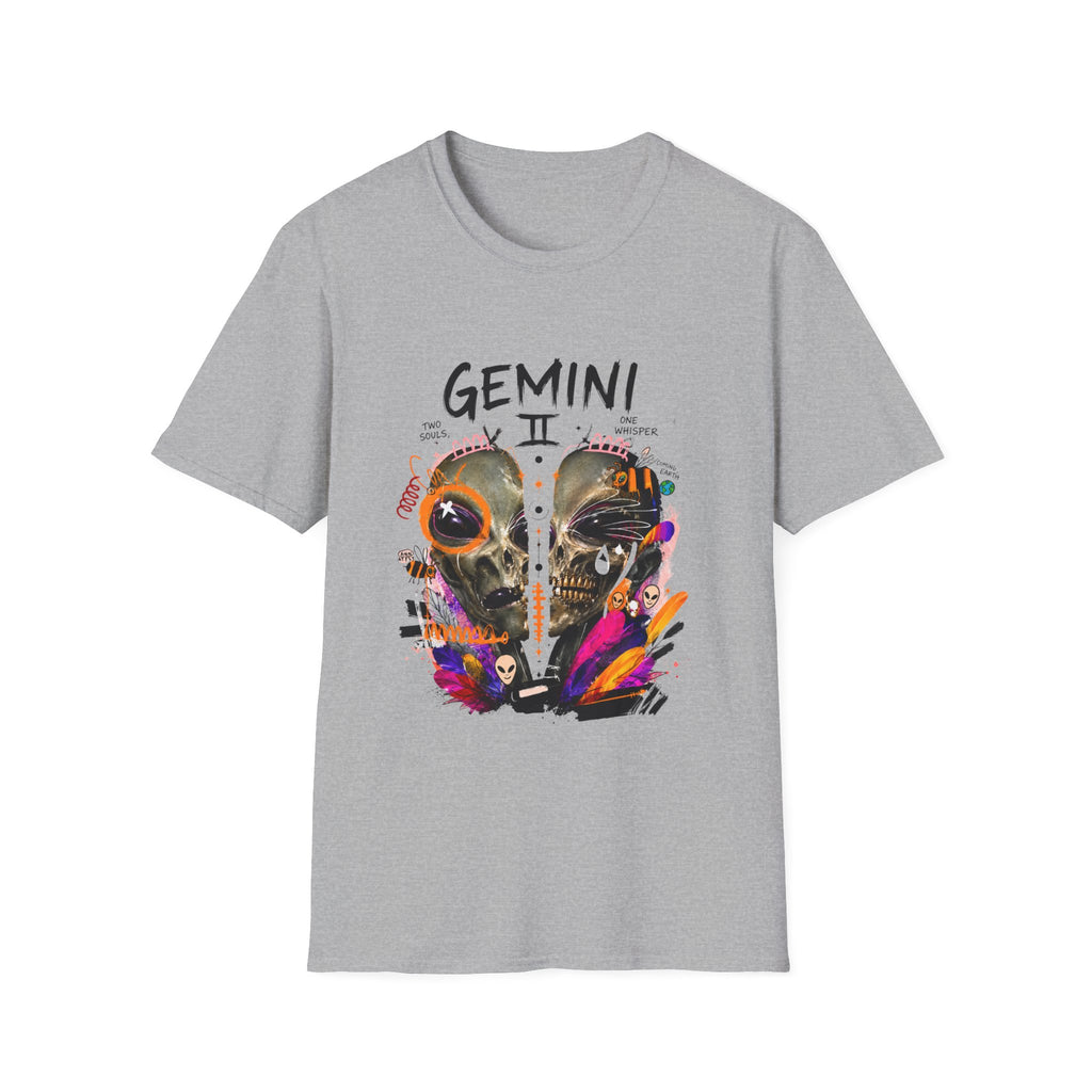 Gemini Zodiac T-Shirt — Colorful Twin Skull Astrology Tee