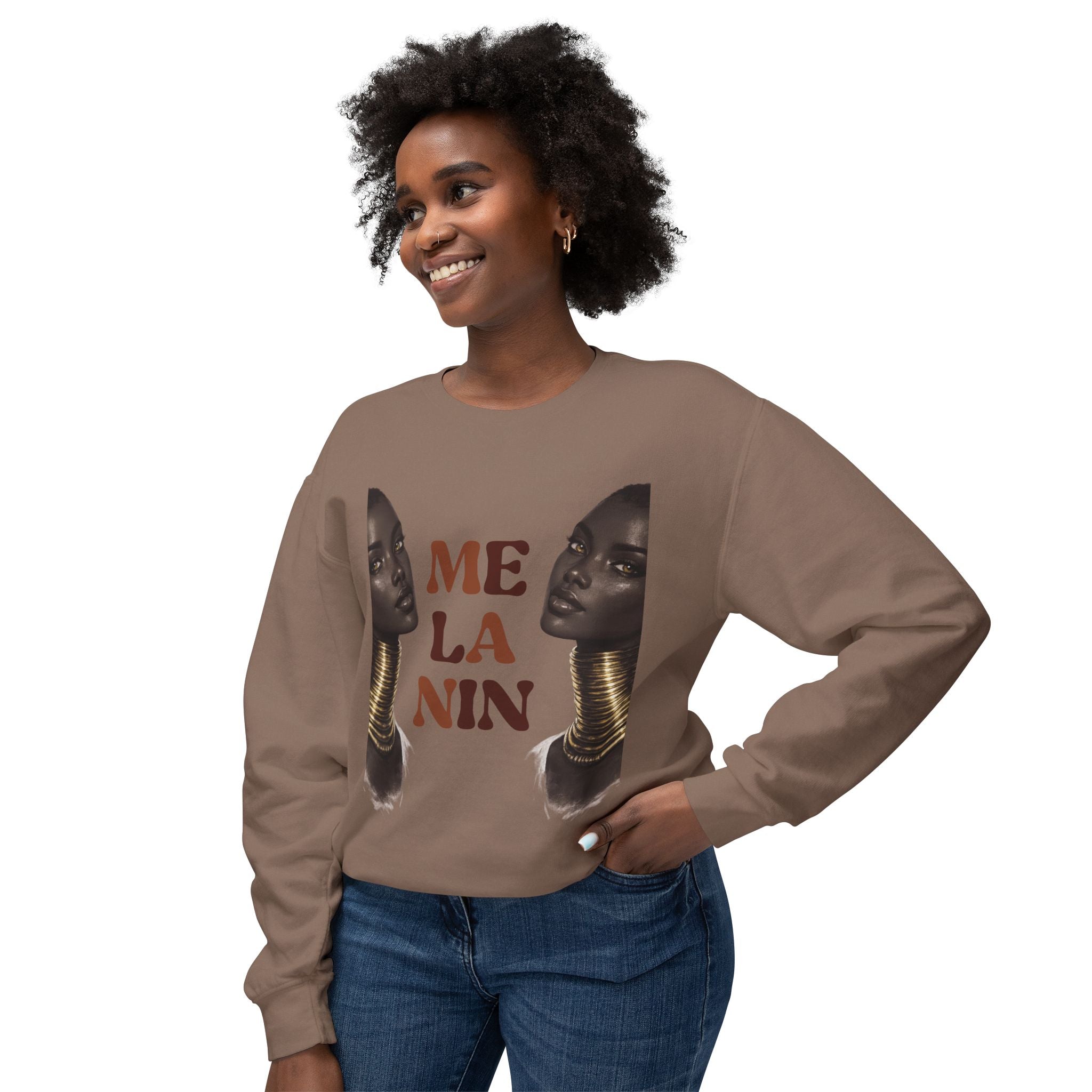 Crewneck Sweatshirt — 'Me La Nin' Melanin Portrait Graphic-Fall Collection