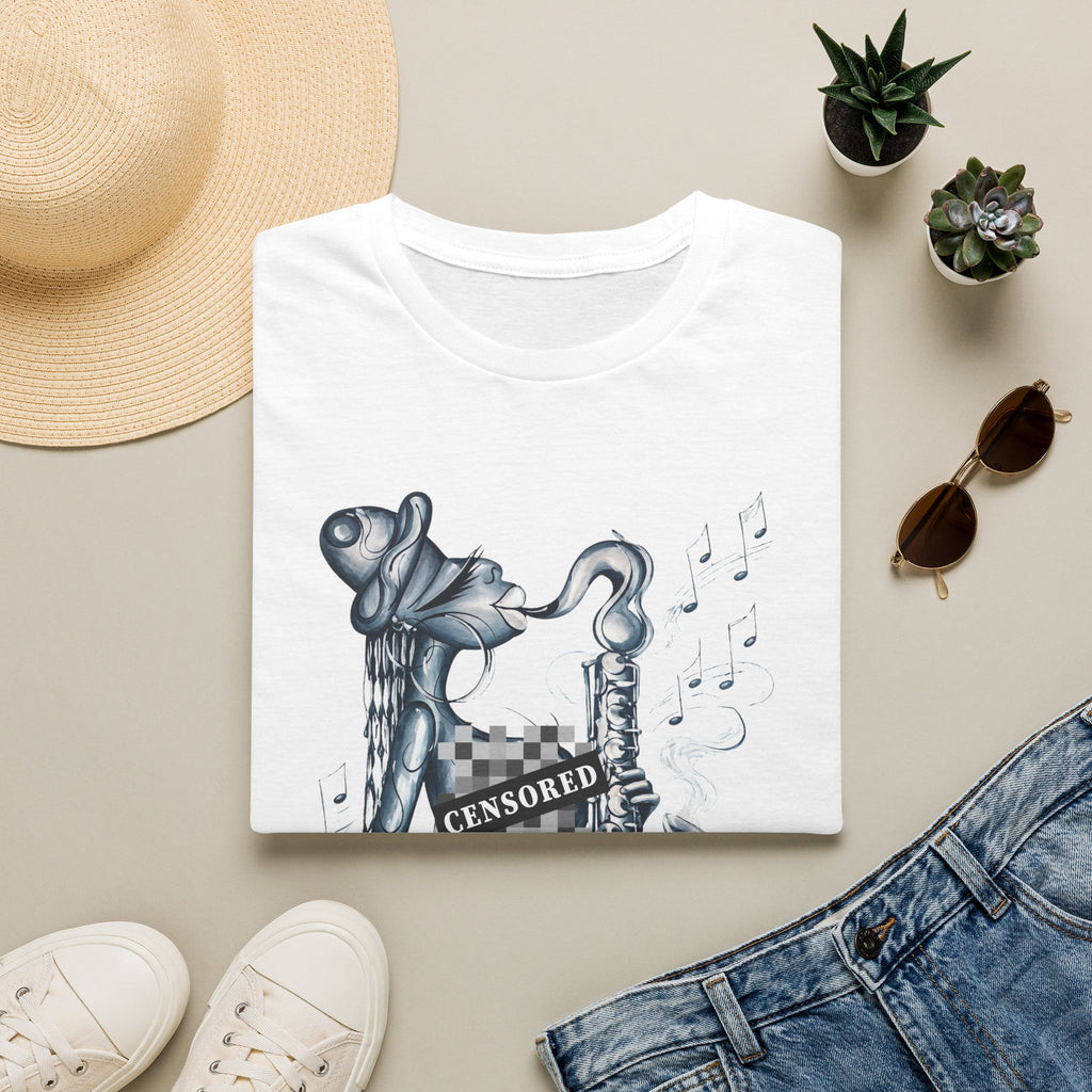 Censored Saxophone Art T-Shirt — Playful Jazz Music Tee