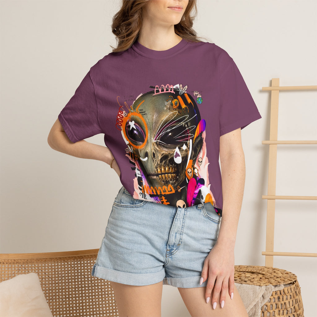 Skull Graffiti T-Shirt — Abstract Neon Alien Street Art Tee