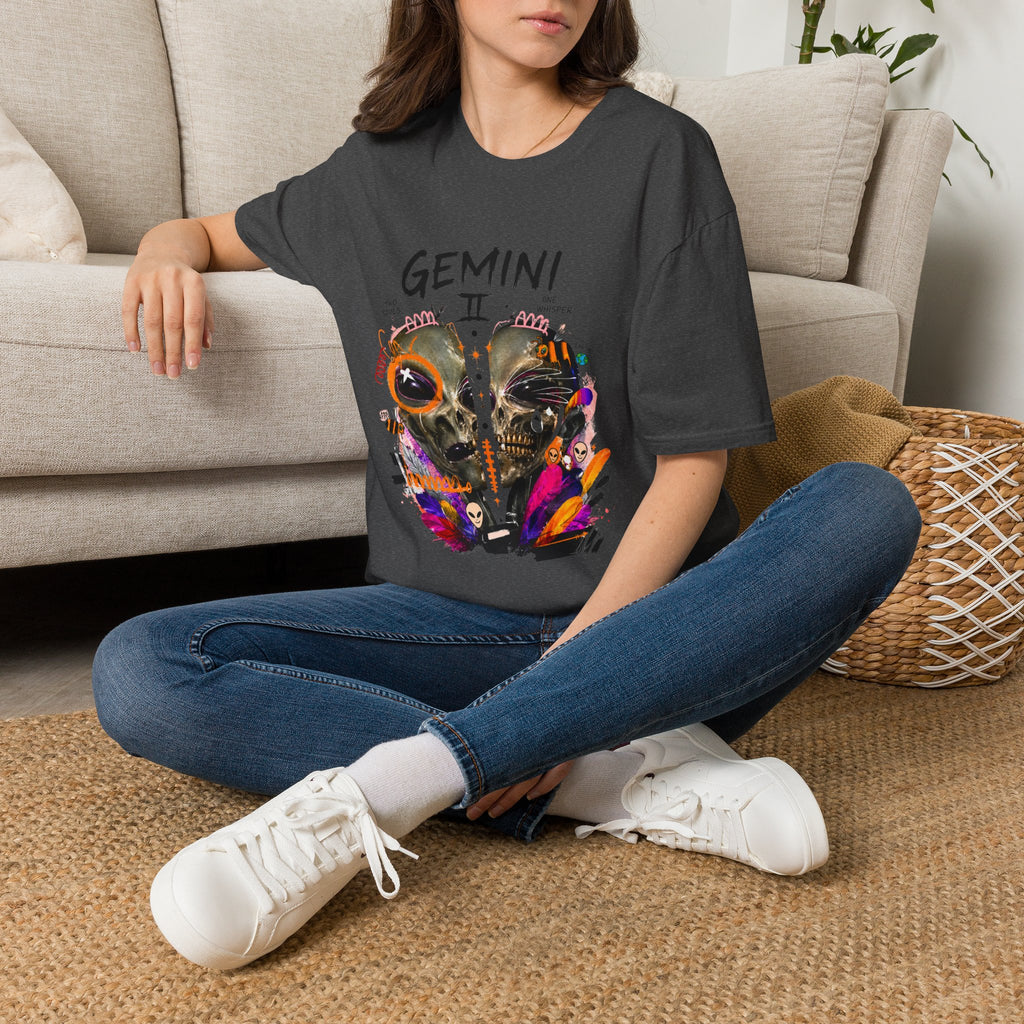 Gemini Zodiac T-Shirt — Colorful Twin Skull Astrology Tee