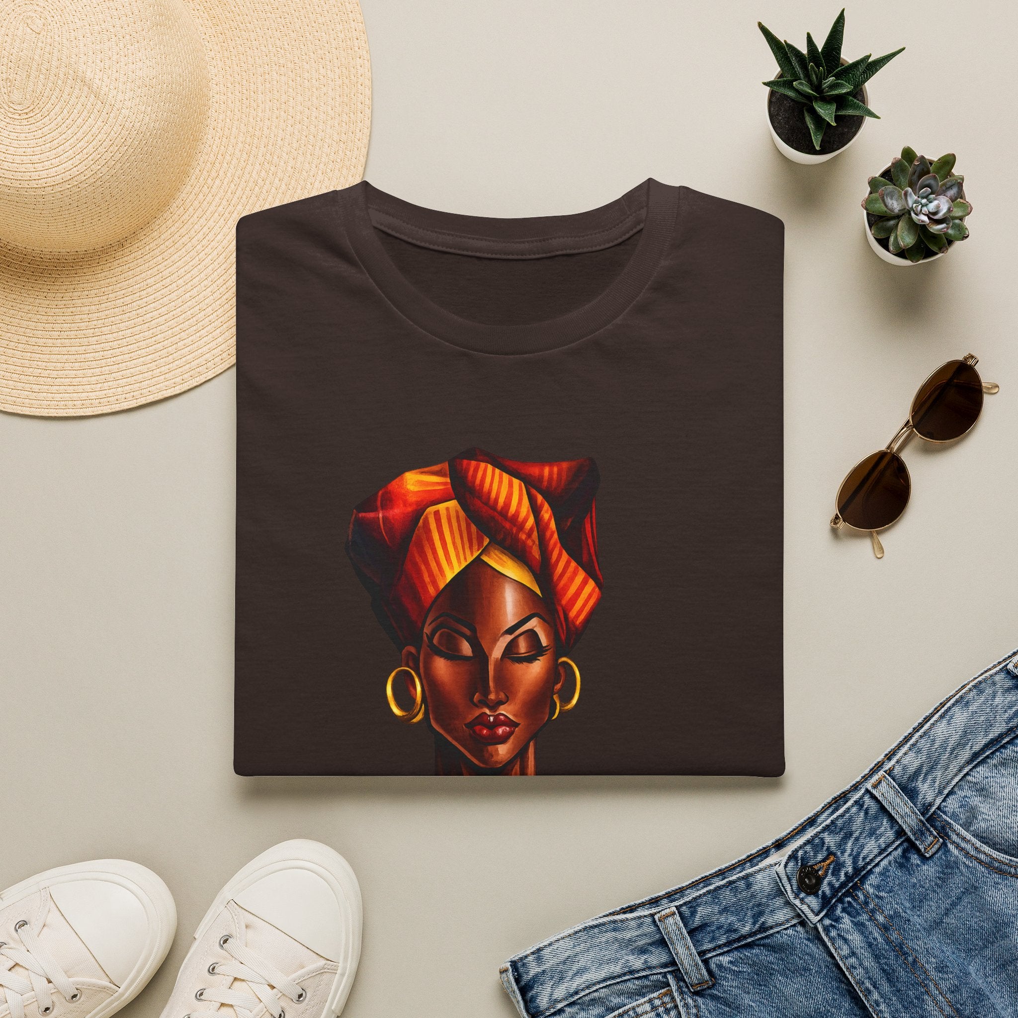 Afrocentric Headwrap Portrait T-Shirt — Bold Melanin Art Tee