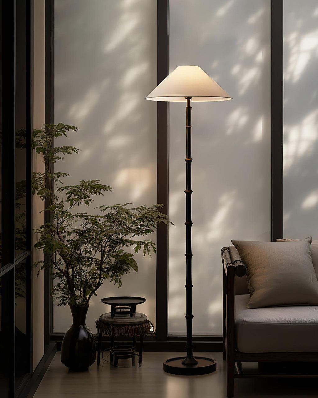 Black Bamboo Floor Lamp 11.8"