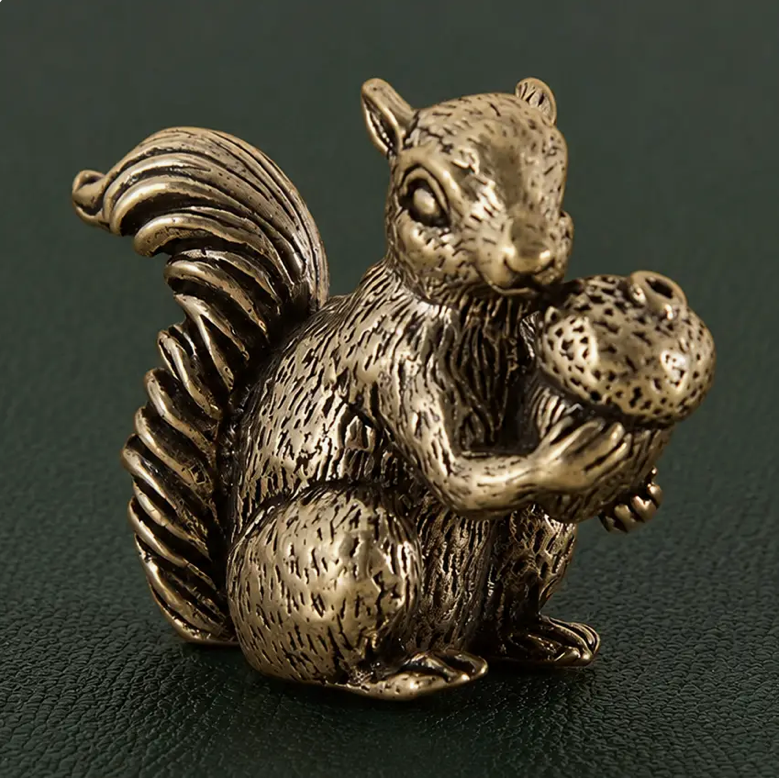 Solid Brass Squirrel with Chestnut Figurine Ornament