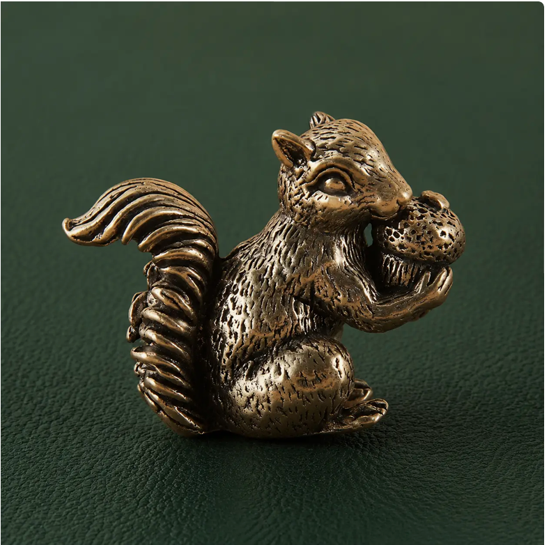 Solid Brass Squirrel with Chestnut Figurine Ornament