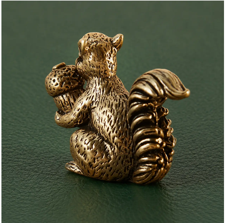 Solid Brass Squirrel with Chestnut Figurine Ornament
