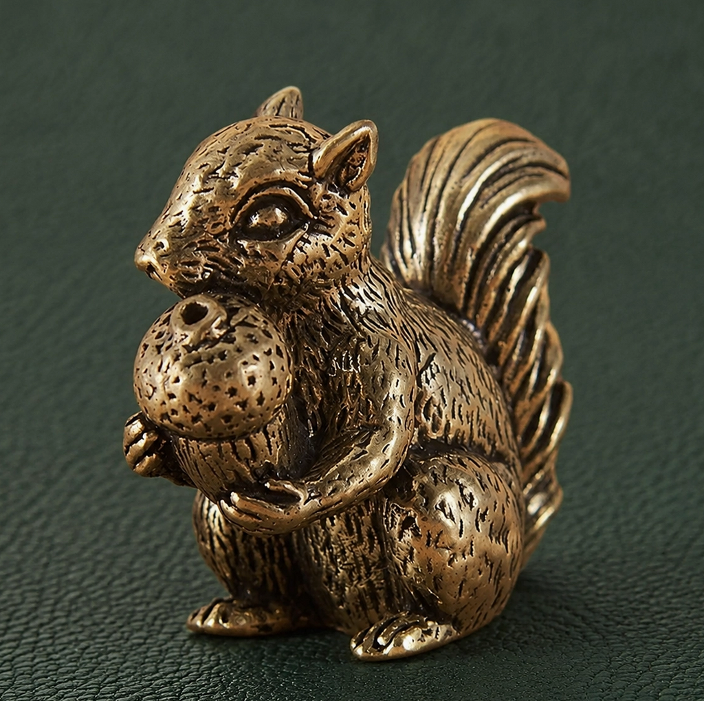 Solid Brass Squirrel with Chestnut Figurine Ornament