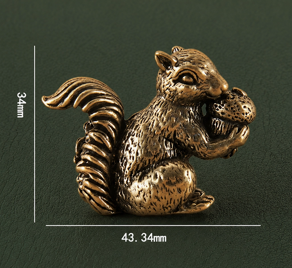 Solid Brass Squirrel with Chestnut Figurine Ornament