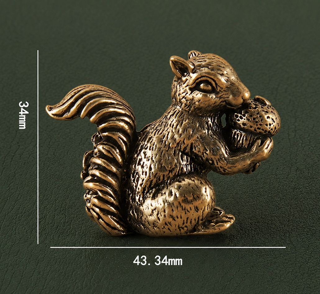 Solid Brass Squirrel with Chestnut Figurine Ornament