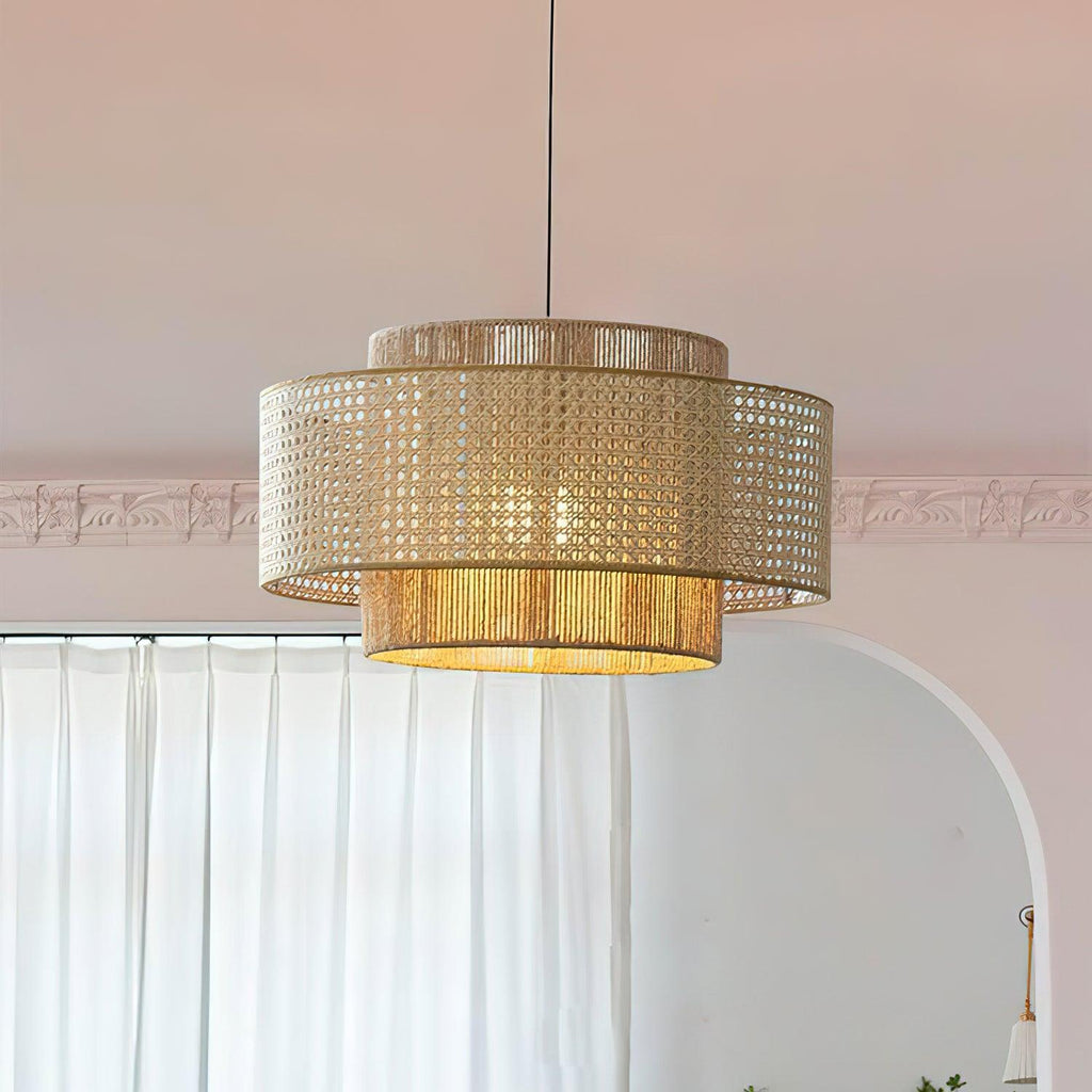 Cross Rattan Pendant Lamp 15.7"