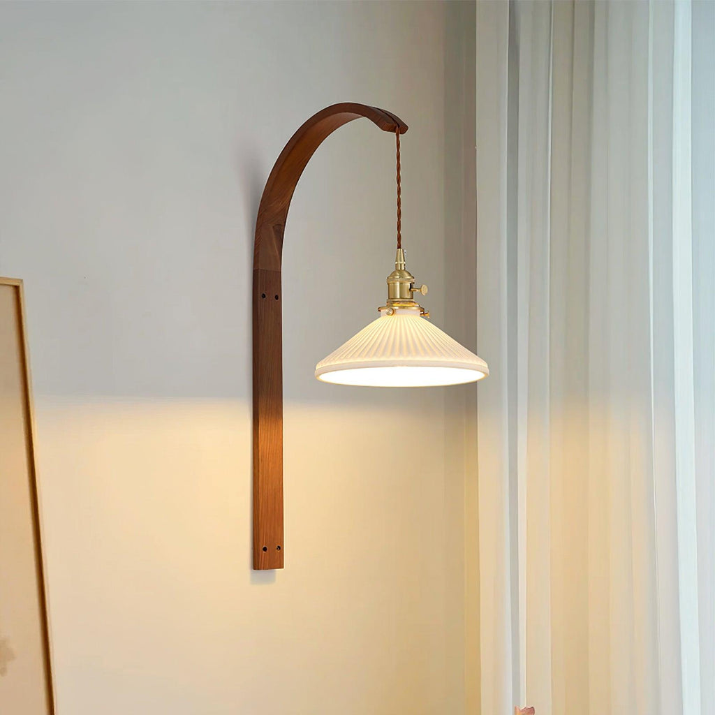 Curved Walnut Ceramic Wall Light