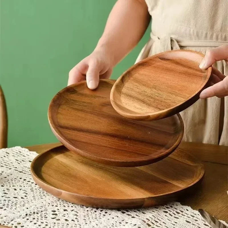 Acacia Wood Round Dinner Tray