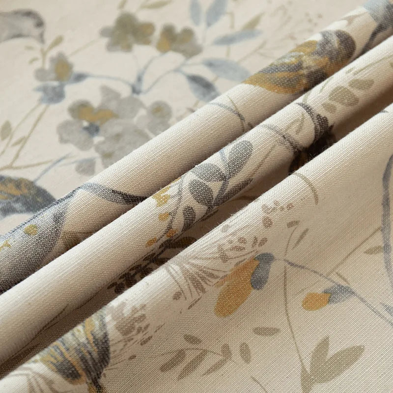 Cotton-Linen Blend Branch Print Window Curtain