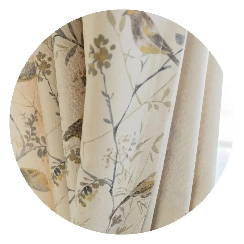 Cotton-Linen Blend Branch Print Window Curtain