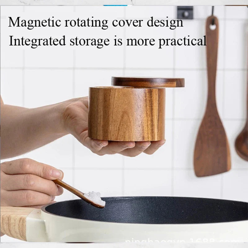 Acacia Wood Salt Cellar + Spoon