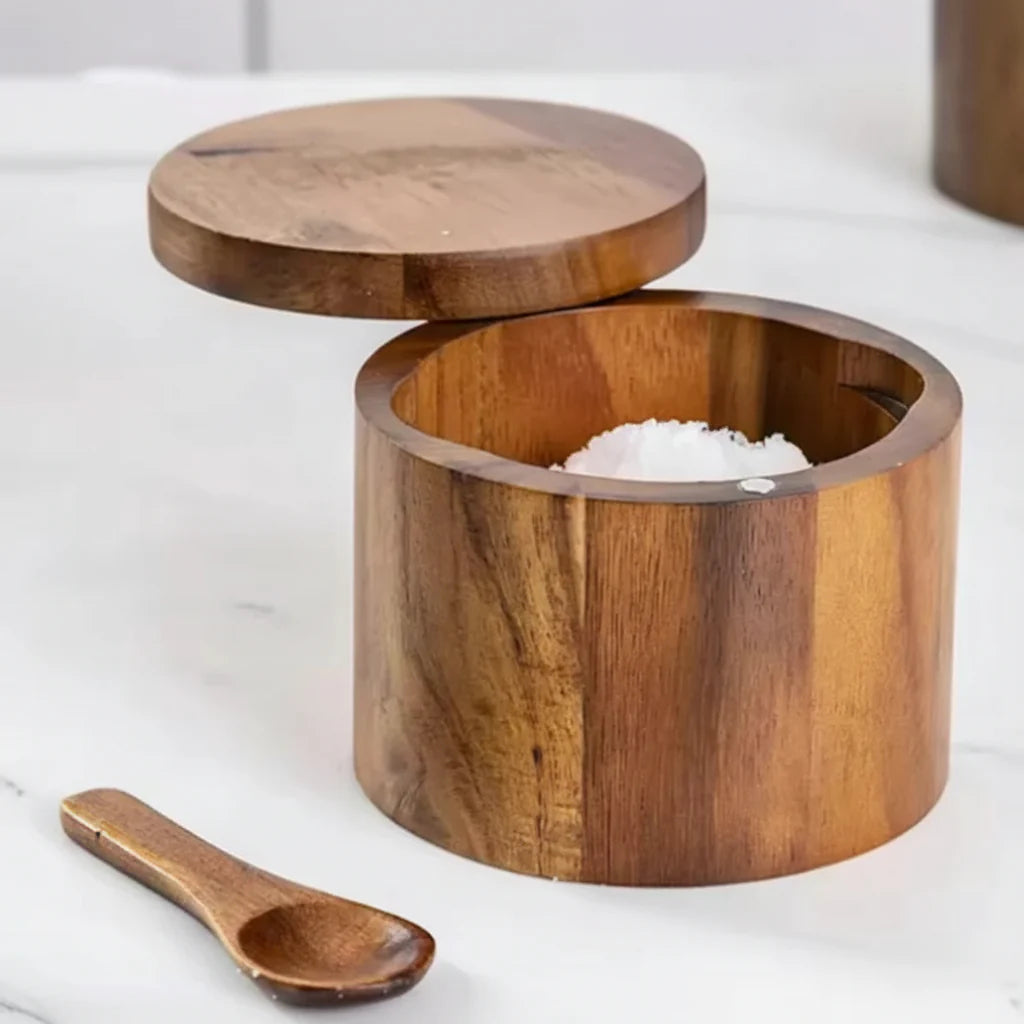 Acacia Wood Salt Cellar + Spoon