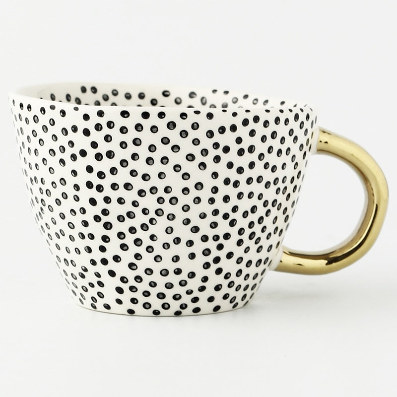 Lechsi Hand Painted Gold Handle Ceramic Mugs