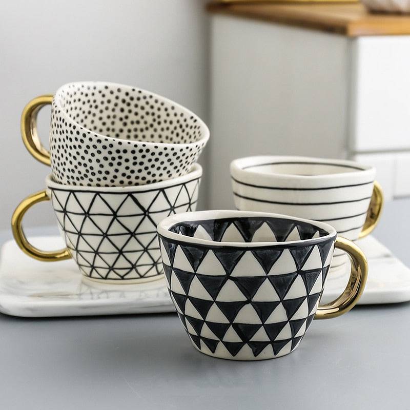 Lechsi Hand Painted Gold Handle Ceramic Mugs