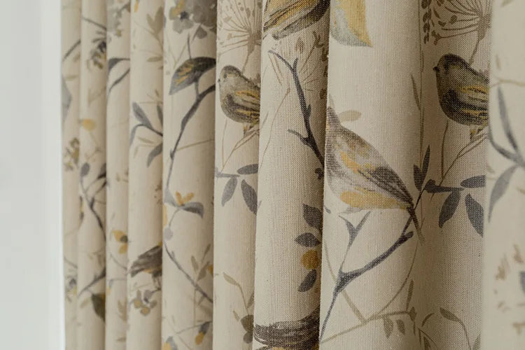 Cotton-Linen Blend Branch Print Window Curtain